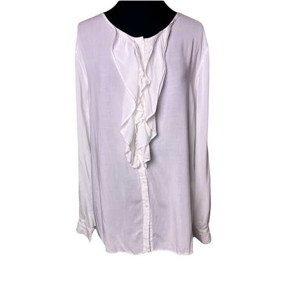 Sundance Tops - Sundance | White Ruffle Front Long Sleeve Button Up Shirt, Large